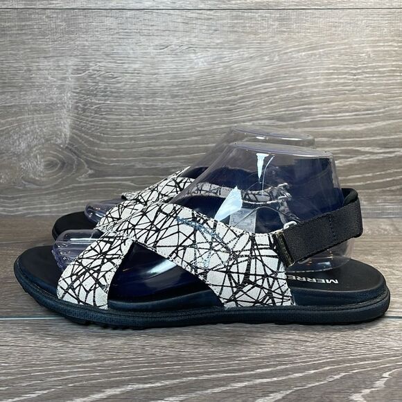 Merrell Around Town Sunvue Women’s Sz 9 Black White Texture Hook & Loop Sandals - Picture 3 of 11
